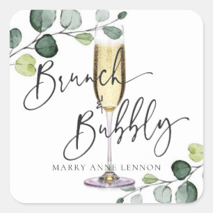 Eukalyptus-Brunch- und Sprudel Favor Tags Quadratischer Aufkleber