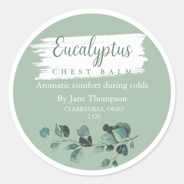 Eukalyptus-Brustkorb/Balm-Etikett Runder Aufkleber (Vorderseite)