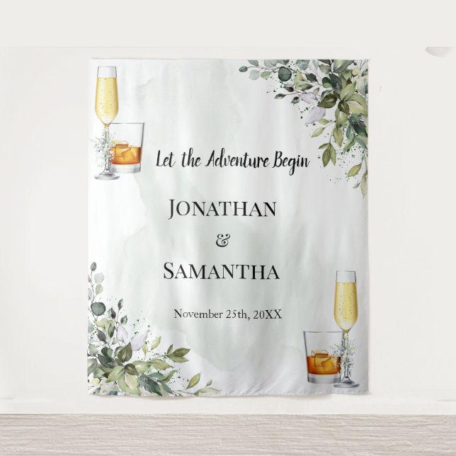 Eukalyptus-Bubbles & Bourbon-Polterabend-Tapete Wandteppich (Vorderseite)