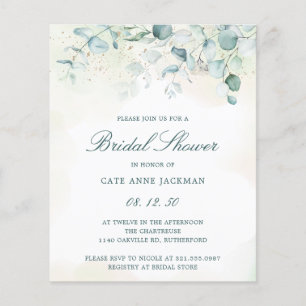 Eukalyptus Budget Bridal Dusche Einladung Flyer