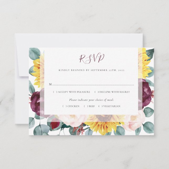 Eukalyptus Burgundy Blush Bloral Wedding RSVP Karte (Vorderseite)