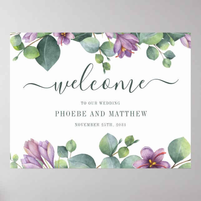 Eukalyptus Calligraphy Floral Welcome Wedding Poster (Vorne)