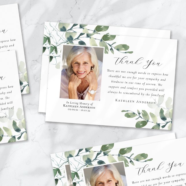 Eukalyptus Calligraphy Foto Beerdigung Gedenkstätt Dankeskarte (Von Creator hochgeladen)