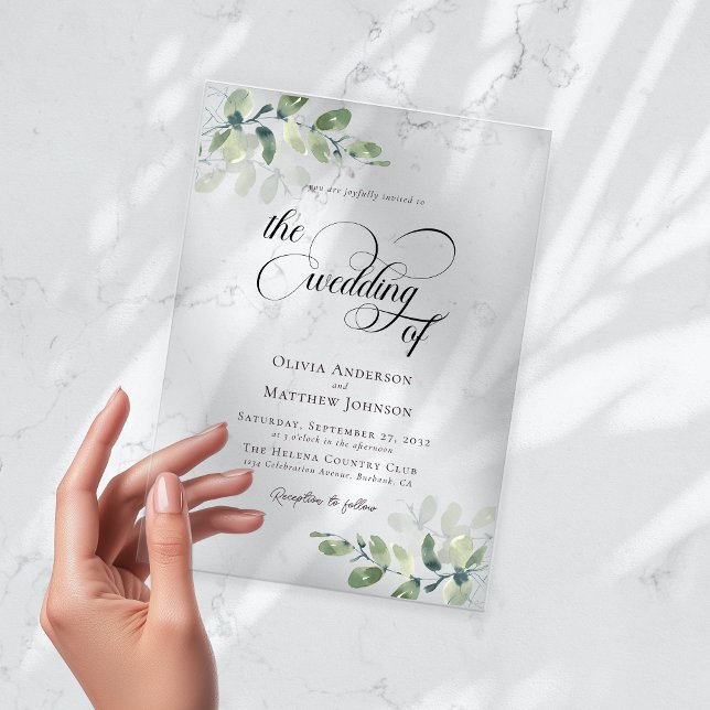 Eukalyptus Calligraphy Script Wedding Acryleinladungen (Von Creator hochgeladen)