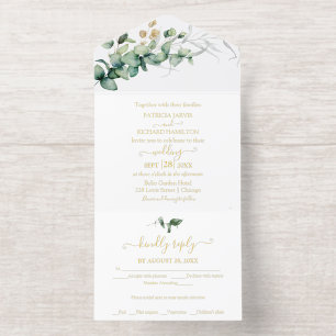 Eukalyptus Calligraphy Wedding All-in-One-Einladung