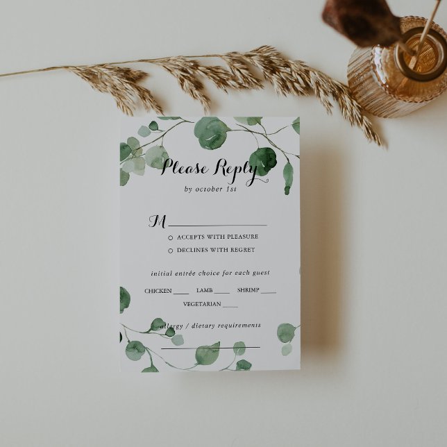 Eukalyptus Calligraphy Wedding Menu UAWG RSVP Karte (Von Creator hochgeladen)