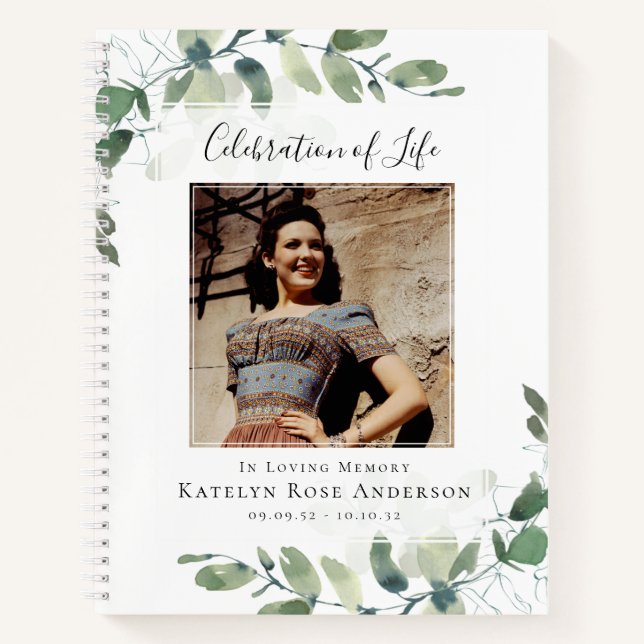 Eukalyptus Celebration of Life Funeral Guest Book Notizbuch (Vorderseite)