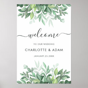 Eukalyptus Custom White Green Wedding Willkommensz Poster