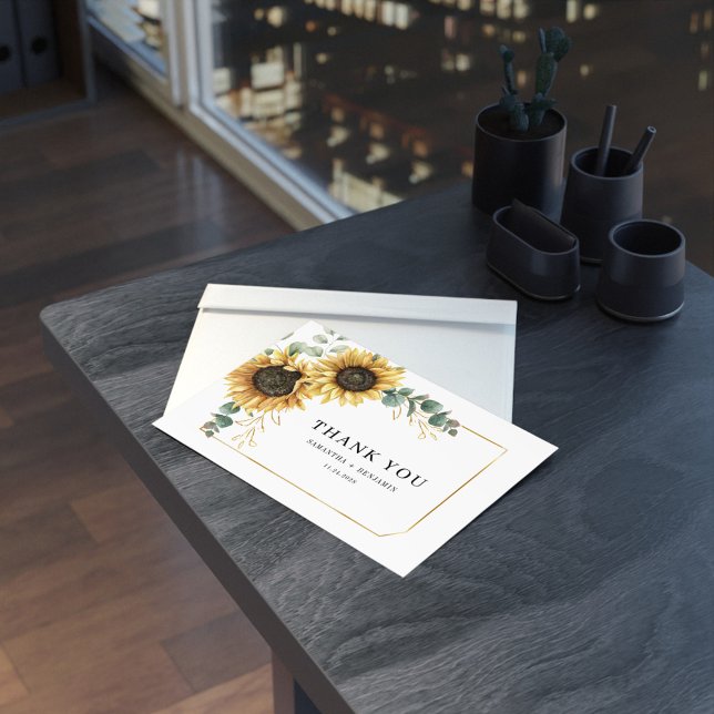 Eukalyptus Dankeskarte (Floral Bloom Sunflower Wedding Thank You Card)