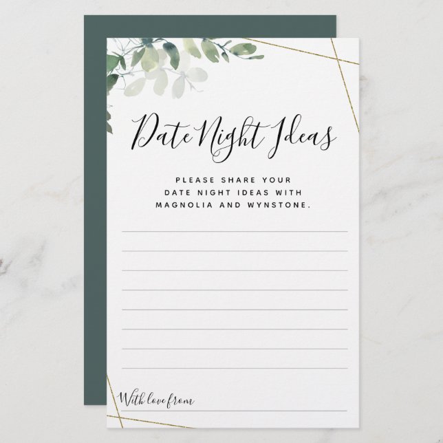 Eukalyptus Date Night Ideas Cards (Vorne/Hinten)