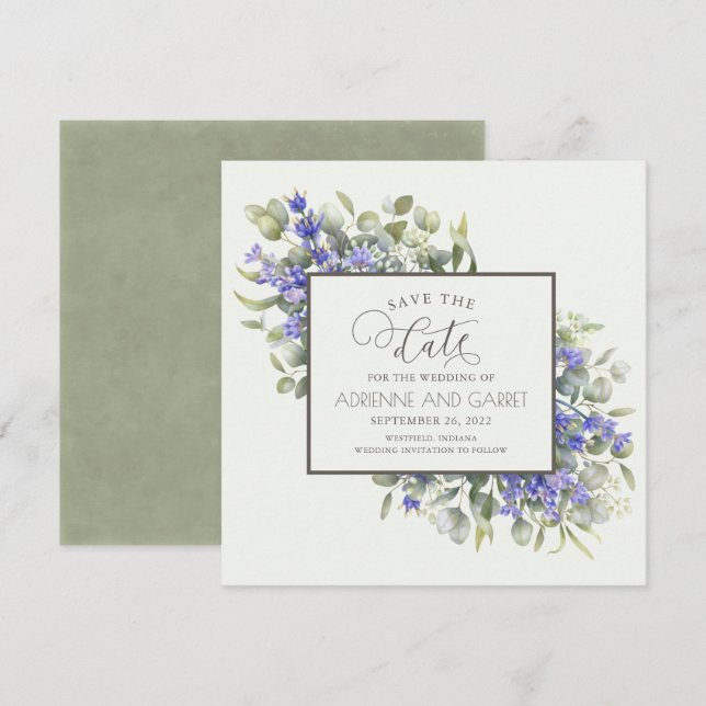 Eukalyptus & Delicate Lavender Wedding Save The Date (Vorne/Hinten)
