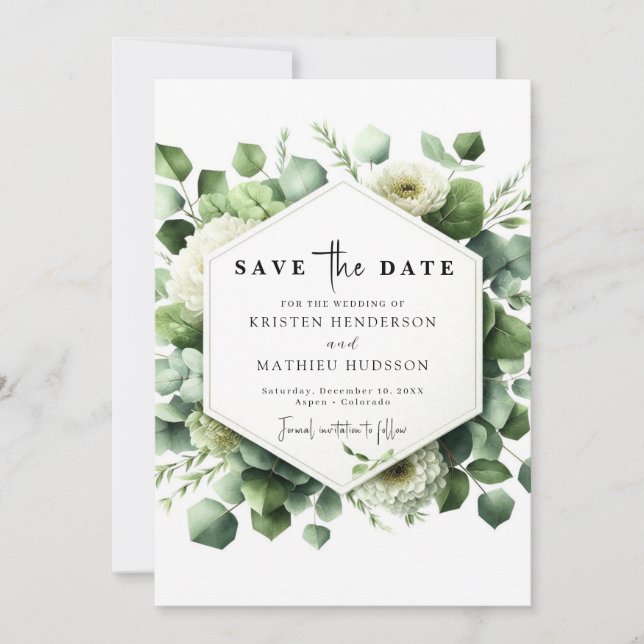Eukalyptus Digital Wedding Save The Date (Vorderseite)