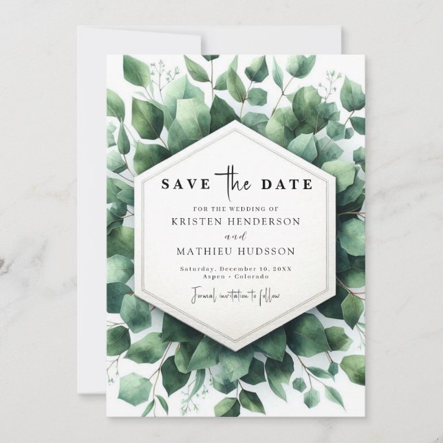 Eukalyptus Digital Wedding Save The Date (Vorderseite)