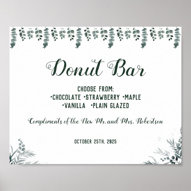 Eukalyptus Donut Bar Hochzeitssymbol Poster (Vorne)