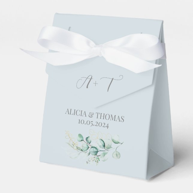 Eukalyptus Dusty Blue Botanical Initials Wedding Geschenkschachtel (Vorderseite)