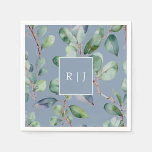 Eukalyptus Dusty Blue Monogram Greenerity Wedding Serviette
