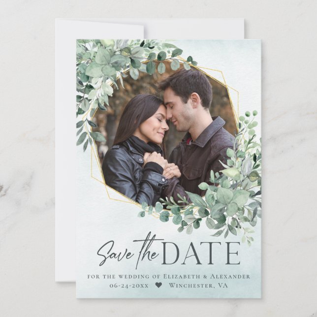 Eukalyptus Dusty Blue Wedding Foto Save the Date (Vorderseite)