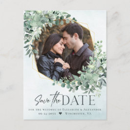 Eukalyptus Dusty Blue Wedding Foto Save the Date Ankündigungspostkarte