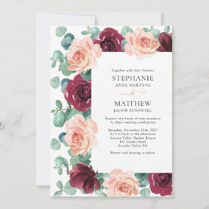 Eukalyptus Dusty Rose Burgundy Botanische Hochzeit Einladung