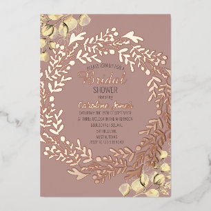 Eukalyptus Dusty Rose Pink Gold Foil Brautparty Folieneinladung