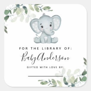 Eukalyptus-Elefanten-Baby-Shower-Exlibris Quadratischer Aufkleber