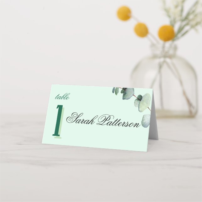 Eukalyptus Elegant Botanische Hochzeit Grün Platzkarte (Vorderseite)