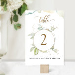 Eukalyptus Elegant Greenerity Wedding, Tischnummer<br><div class="desc">Freuen Sie sich auf das Tischdekor mit dieser schönen Tischnummer und erlesenen Eukalyptus-Aquarellen, zarten Aquarellfarben und modernen handgeschriebenen Kalligrafiedetails. Möglichkeit, mit Ihrem Namen(en) und Event zu personalisieren. HINWEIS: Bitte bestellen Sie "jede" Tischnummer, die Sie für Ihre Veranstaltung benötigen. (d.h. bei drei Tabellen müsste man drei verschiedene Bestellungen aufgeben, eine Bestellung...</div>