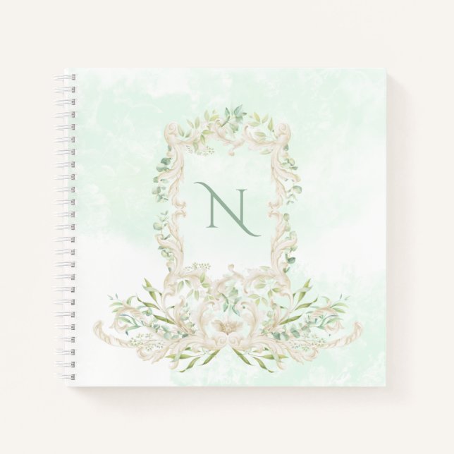 Eukalyptus Elegant Monogram Green Ivory Frame Notizbuch (Vorderseite)