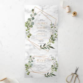 Eukalyptus-Elegante Hochzeit mit Kupfergeometrie Dreifach Gefaltete Einladung