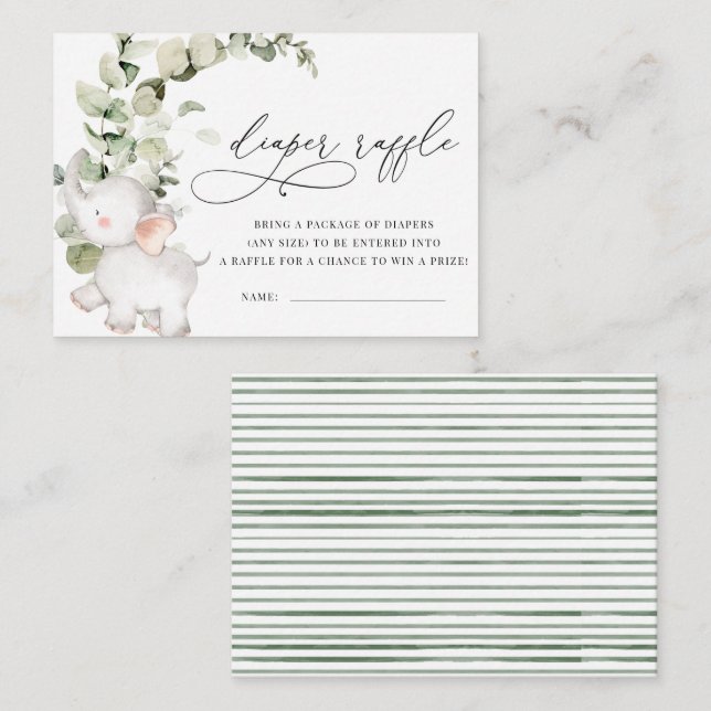 Eukalyptus-Elephant-Diaper-Raffle Begleitkarte (Vorne/Hinten)