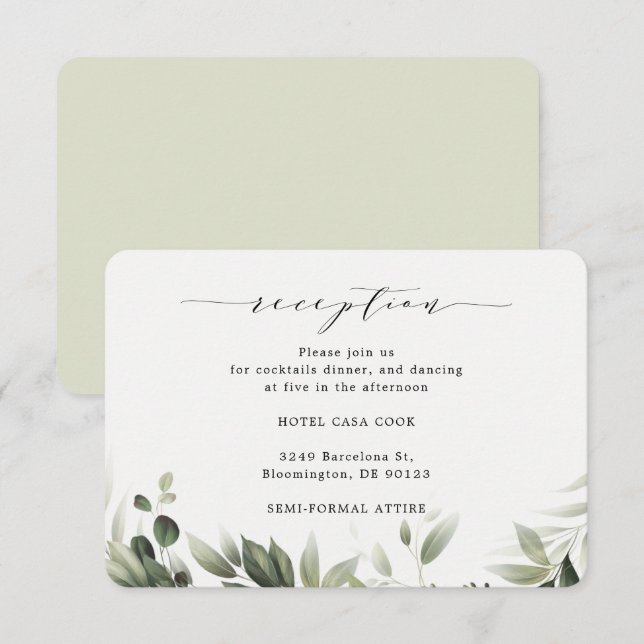 Eukalyptus-Empfang-Karte für schlichte Grünpflanze Begleitkarte (Vorne/Hinten)