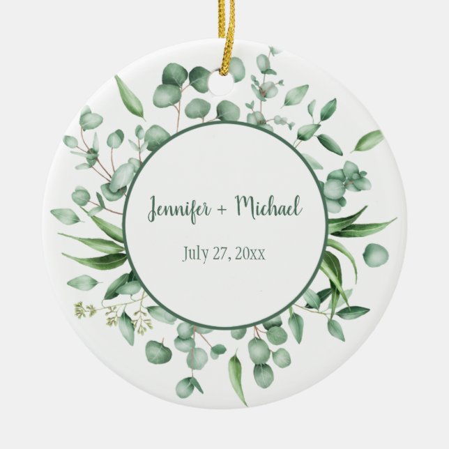 Eukalyptus Envy Wreath Wedding Keepake Keramikornament (Vorne)