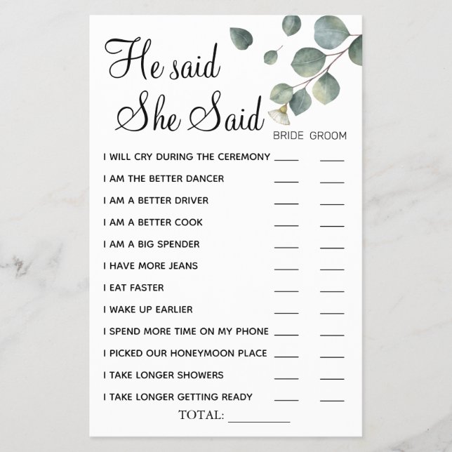 Eukalyptus Er sagte, sie habe Duschspielkarte Flyer (Vorne)