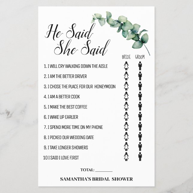 Eukalyptus Er sagte, sie sagte Dusche Spielkarte Flyer (Vorne)