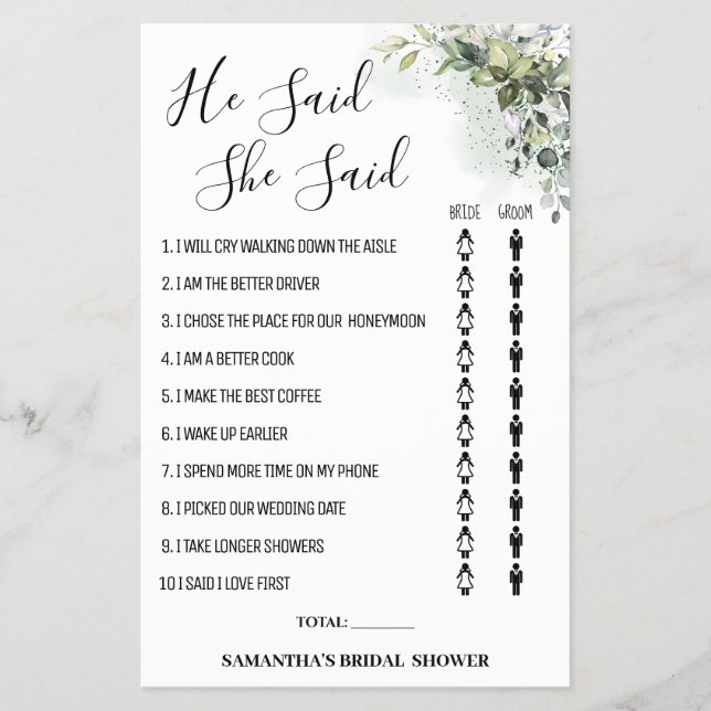 Eukalyptus Er sagte, sie sagte Dusche Spielkarte Flyer (Vorne)