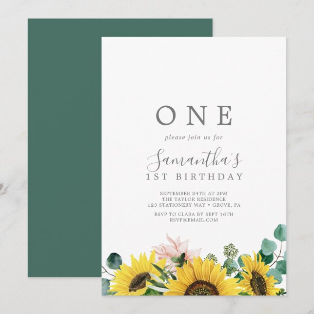 Eukalyptus-Erster Geburtstag Einladung (Vorne/Hinten)