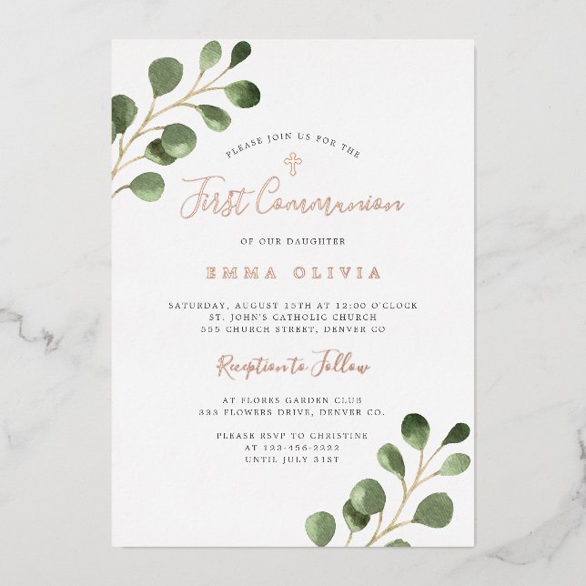 Eukalyptus-Eukalyptus-Rose Folieneinladung (Vorderseite)