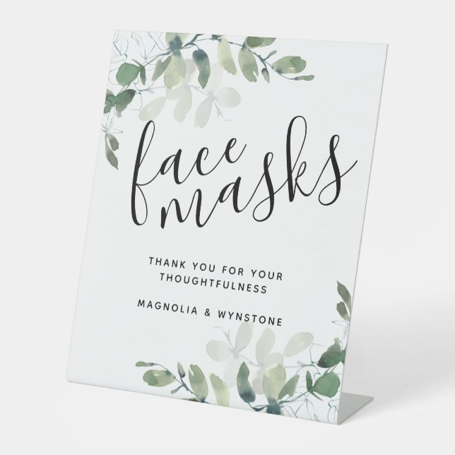 Eukalyptus Face Masks Wedding Sockelschild (Vorderseite)