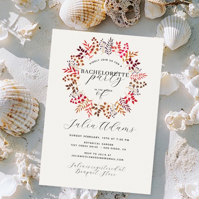 Eukalyptus Fall Leaf Wreath Junggeselinnen-Abschie Einladung (Von Creator hochgeladen)