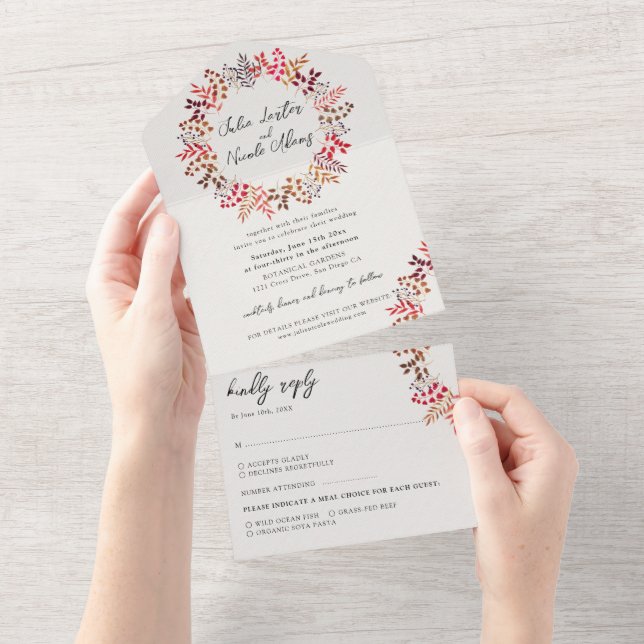 Eukalyptus Fall Leaf Wreath Wedding All All In One Einladung (Abreißen)