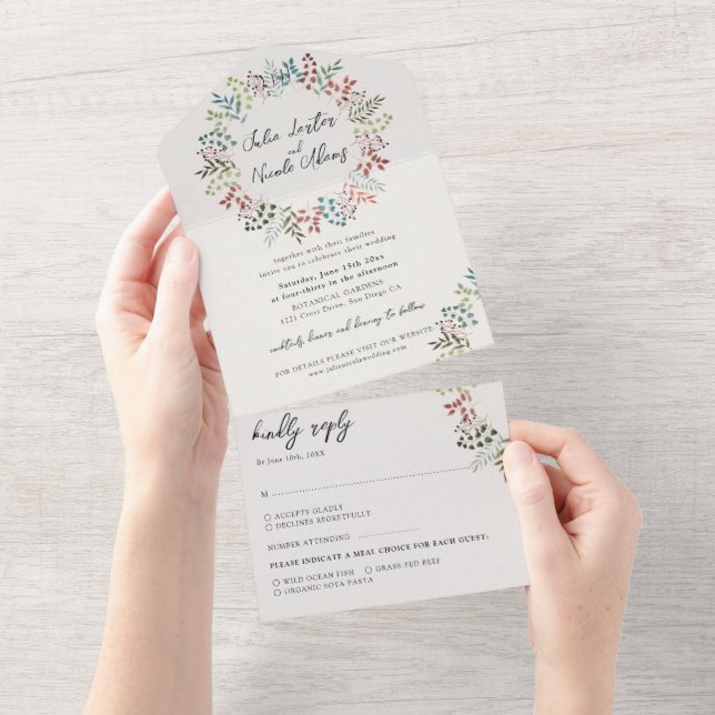 Eukalyptus Fall Leaf Wreath Wedding All In One Einladung (Abreißen)