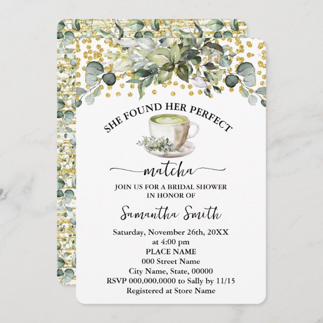 Eukalyptus fand ihr perfektes Matcha-Brautparty Einladung (Vorne/Hinten)