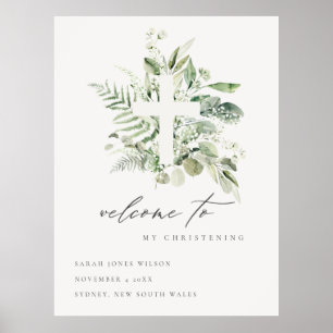 Eukalyptus Fern Fauna Cross Christening Willkommen Poster