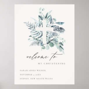 Eukalyptus Fern Fauna Cross Christening Willkommen Poster