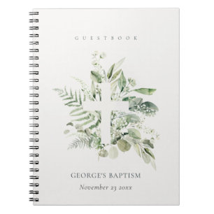 Eukalyptus Fern Foliage Cross Baptisbook Notizblock