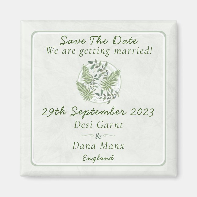Eukalyptus & Fern Rings Wedding Save the Date Magnet (Vorne)