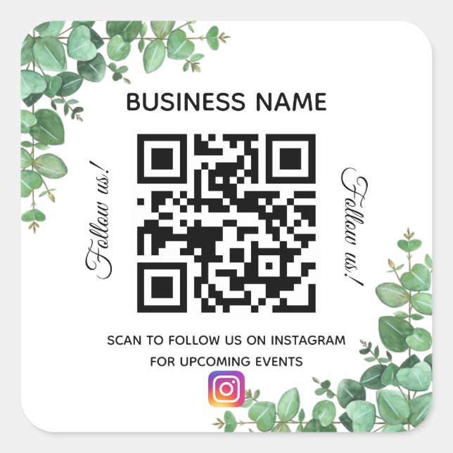 Eukalyptus-Firmenname qr-Codeinstagramm Quadratischer Aufkleber (Vorderseite)