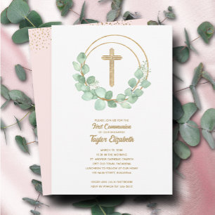 Eukalyptus First Communion Pink Einladung