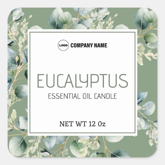 Eukalyptus Flavor Candle-Etikett Quadratischer Aufkleber (Vorderseite)