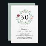Eukalyptus Floral 30. Geburtstag Party Einladung<br><div class="desc">Diese zeitgenössische eukalyptus floral 30. Geburtstag Party Einladung ist perfekt für eine einfache Geburtstagsparty. Das Design zeichnet sich durch Aquarellfarben,  lila,  rot,  bordo und bordeauxfarbene zauberhafte Ponys mit grünen Eukalyptus-Blätter,  inspirierend künstlerische Schönheit.</div>